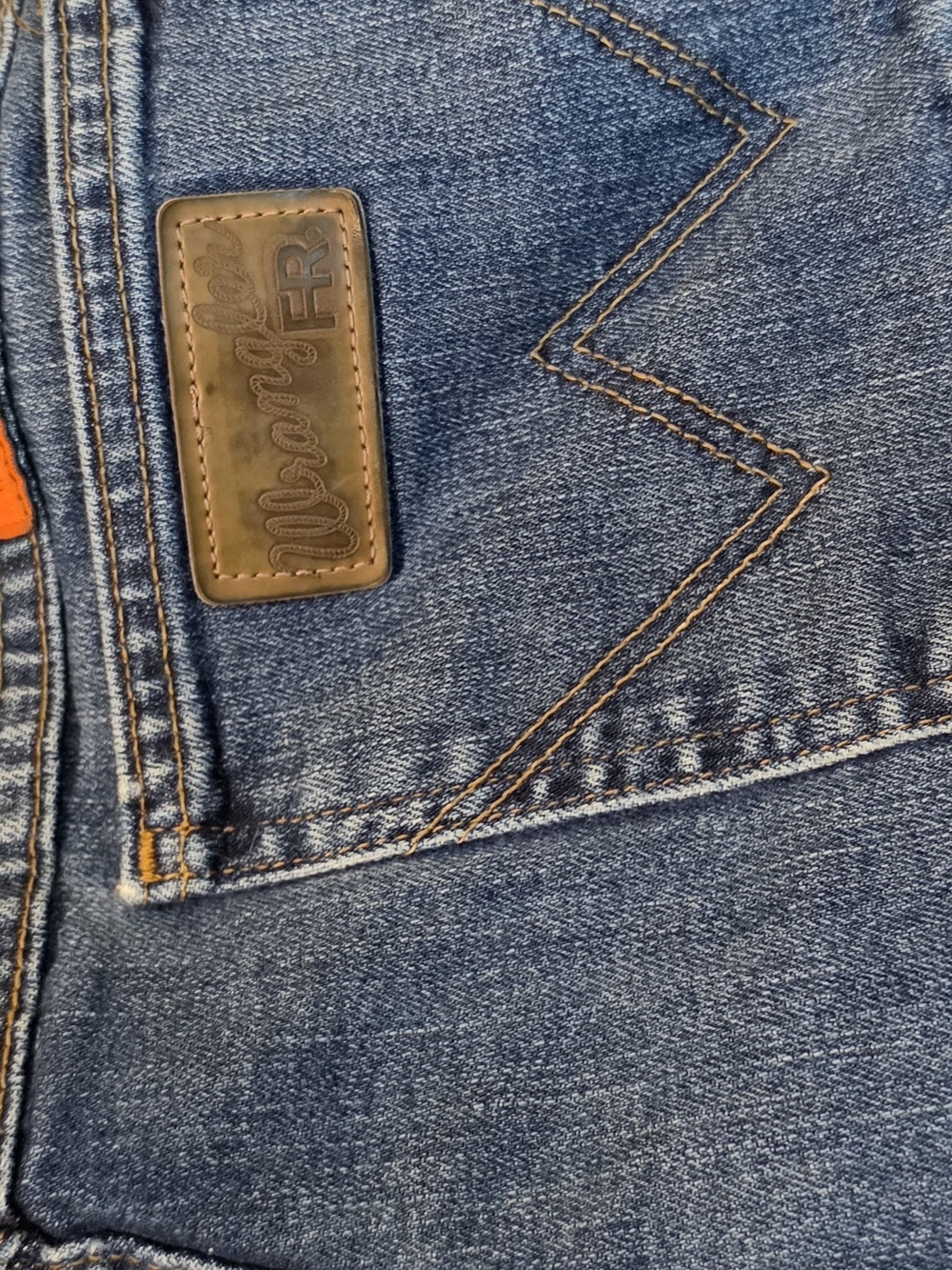 3 Pair Wrangler Men's Denim FR Jeans in Medium Blue with Brown Patch